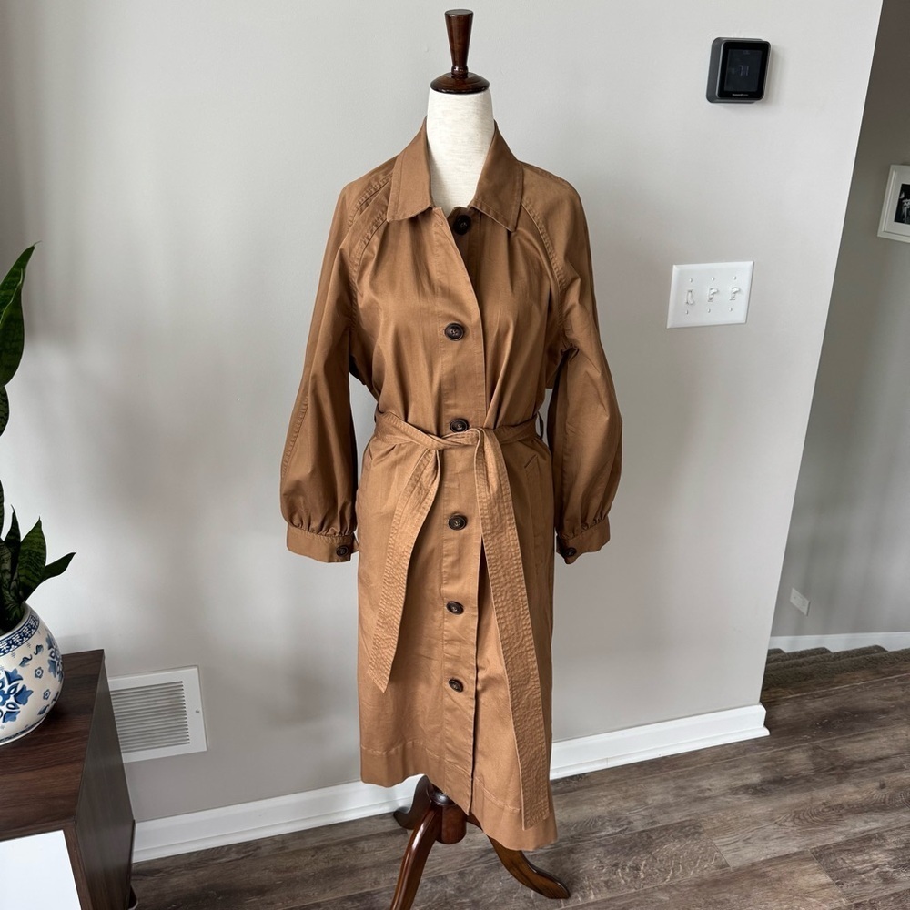NWOT! Madewell Montrose Belted Trench Coat with Bubble Sleeves - Brown - Picture 10 of 14